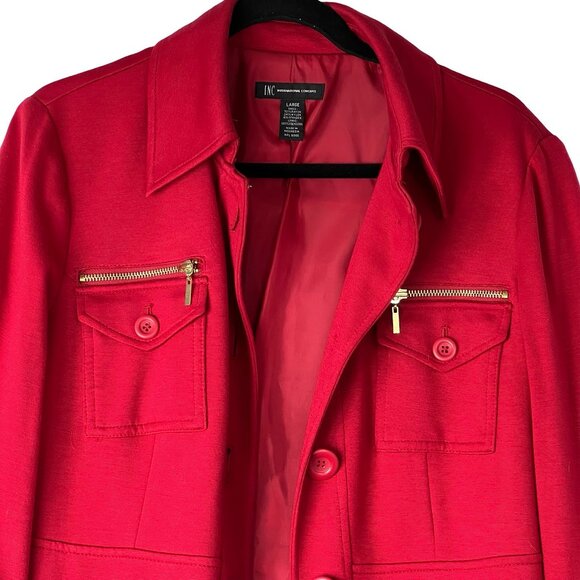 Red Stylish INC Coat with gold details Size Large. - Picture 2 of 15